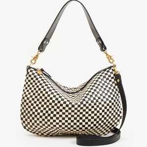 Clare V Moyen Messenger Black & Cream Woven Checker